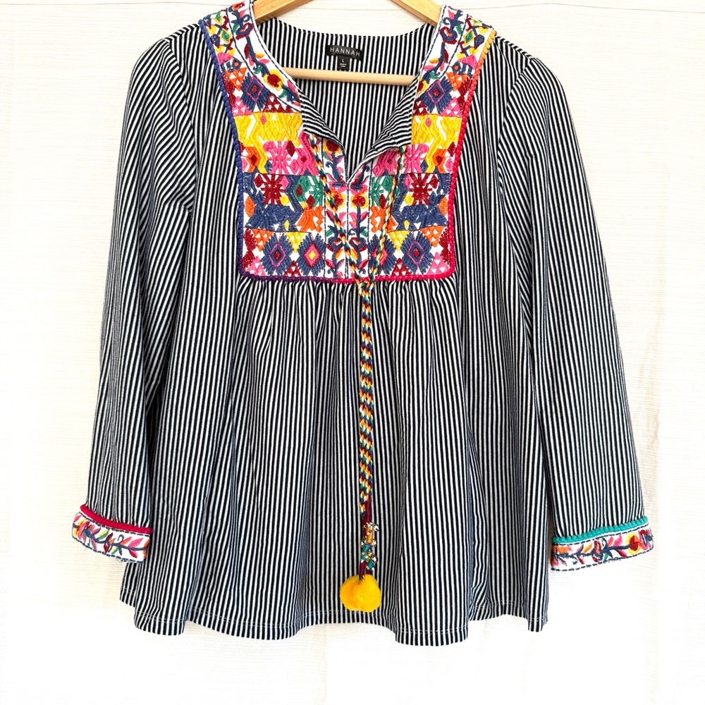 Hannah Embroidered Striped Women's Top